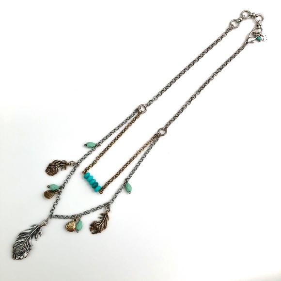 🎉HP🎉 LUCKY BRAND Faux Turquoise Silver Tone Feather Charm Necklace 18" NEW! - Picture 9 of 13